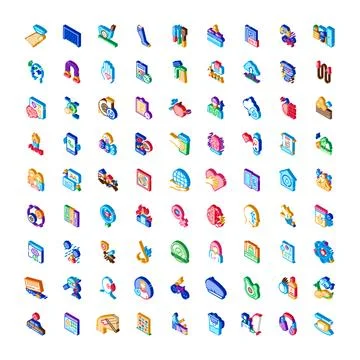 Various isometric icons collection representing different services and concep Stock Illustration