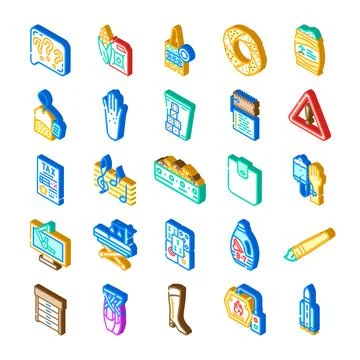 Various isometric icons representing different concepts and objects Stock Illustration