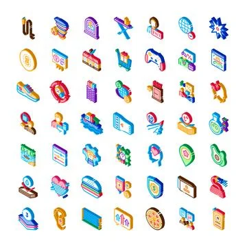 Various isometric icons representing diverse business and service concepts Stockillustratie