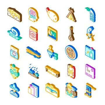 Various isometric icons representing diverse concepts and abstract ideas Stock Illustration