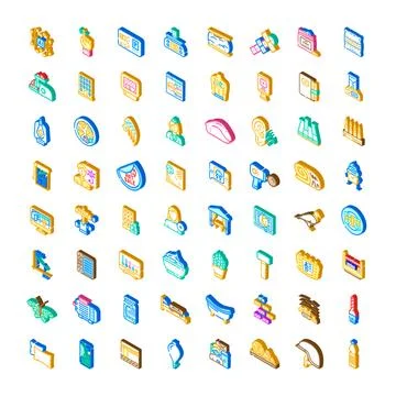 Various isometric icons representing diverse concepts and themes Stock Illustration