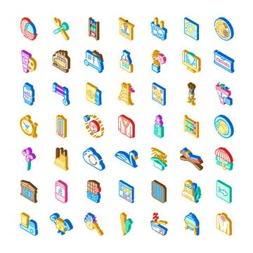 Various isometric icons representing diverse abstract concepts Stock-Illustration