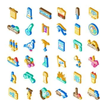 Various isometric icons representing diverse objects collection 스톡 일러스트