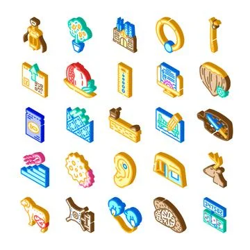 Various isometric icons representing diverse objects Ilustração Stock