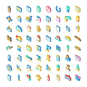 Various isometric icons representing diverse objects collection Stock Illustration