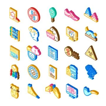 Various isometric icons representing diverse concepts and themes Illustrazione stock