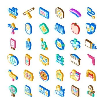 Various isometric icons visualizing diverse lifestyle and industry concepts Stock Illustration