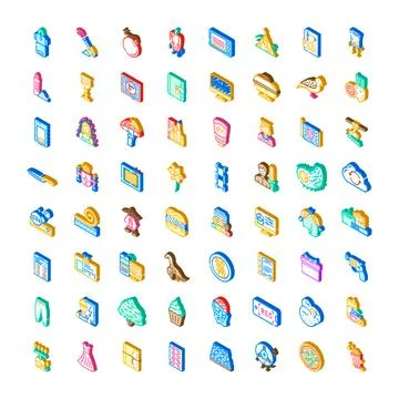 Various isometric vector icons representing diverse concepts and objects 스톡 일러스트
