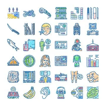 Various items and concepts scribble drawing collection Stock Illustration