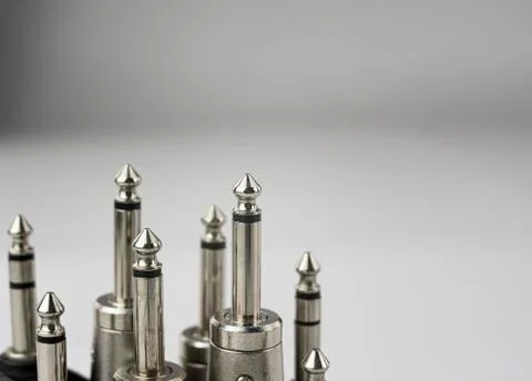 Various jack or jack audio terminals on white background and in perspective Stock Photos