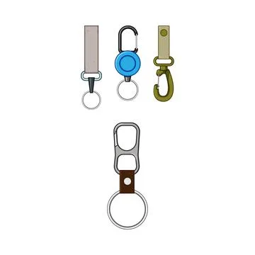 Various key ring clips and keychains accessories collection 库存插图
