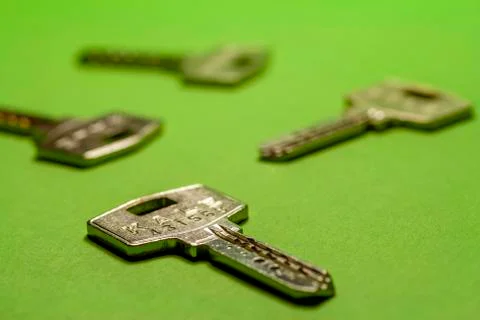 Various keys on green background Stock Photos