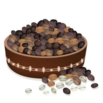 Various Kind of Coffee Beans in A Pail Stock Illustration
