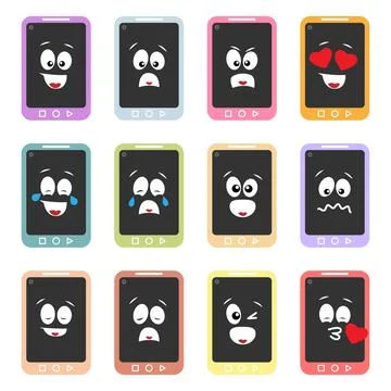 Various kind of emotions in smartphone shape Stock Illustration