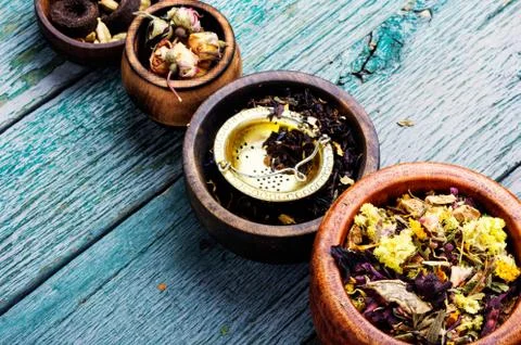 Various kind of leaf tea Stock Photos