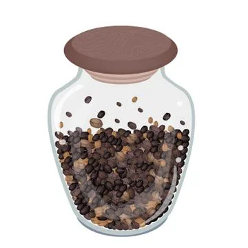 Various Kind of Roasted Coffee Beans in Glass Bottle Stock Illustration
