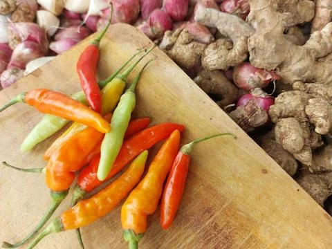 Various kinds of basic spices for Indonesian or Asian cuisine Stock Photos
