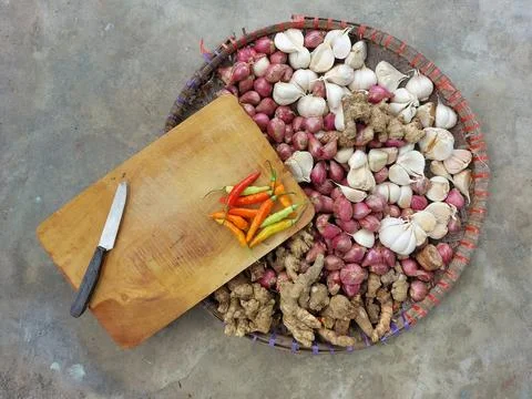 Various kinds of basic spices for Indonesian or Asian cuisine Stock Photos