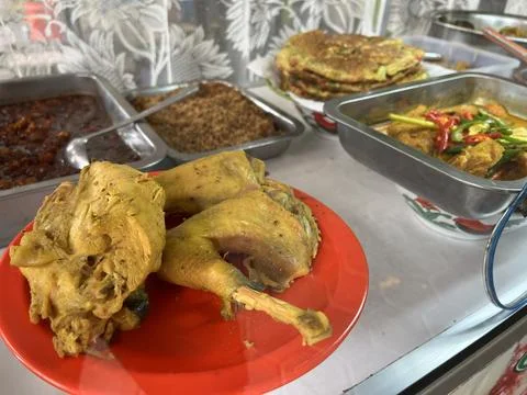 Various kinds of dish inside a showcase in a traditional restaurant Stock Photos
