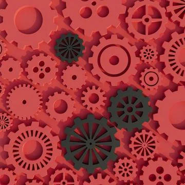 Various kinds of gears lying on flat surface Illustrazione stock