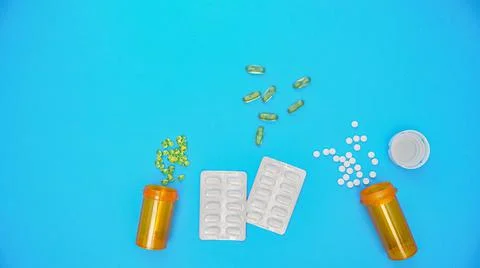 Various kinds of pills from tablets to capsules Stock Photos