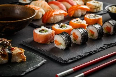 Various kinds of sushi Stock Photos