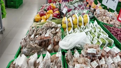 Various kinds of vegetables are being sold in supermarkets Stock Footage 233244301