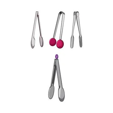Various kitchen tongs for culinary tasks on white Stock Illustration