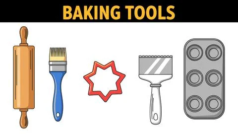 Various kitchen utensils for baking and pastry preparation bundle design Stock Illustration