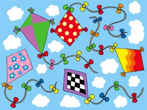 Various kites flying on sky Stock-Illustration