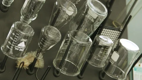 Various laboratory glassware Stock Footage 93526091
