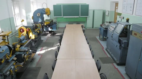 Various Lathe In Study Room Of Technical University Stock Footage 254428337