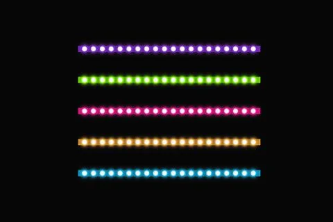 Various LED stripes on a black background, glowing LED garlands. Set of pink Illustrazione stock
