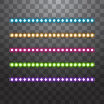 Various LED stripes on transparent background, glowing LED garlands. Set of pink Stock Illustration