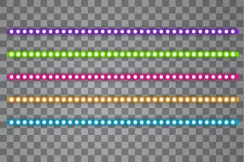 Various LED stripes on transparent background, glowing LED garlands. Set of pink Stock Illustration
