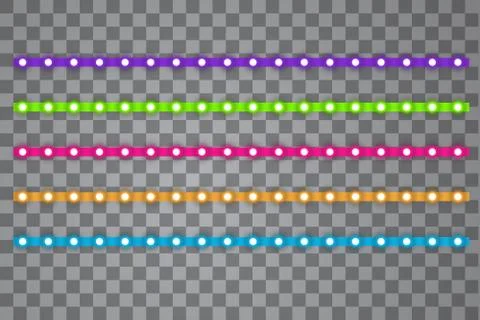Various LED stripes on transparent background, glowing LED garlands. Set of pink Stock Illustration