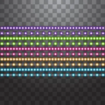 Various LED stripes on transparent background, glowing LED garlands. Set of pink Stock Illustration