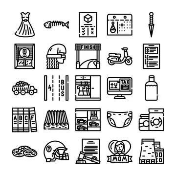 Various lifestyle objects and common concepts icon set Illustration