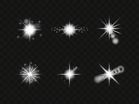 Various Light Burst Effects on Transparent Background for Digital Designs. Stock Illustration