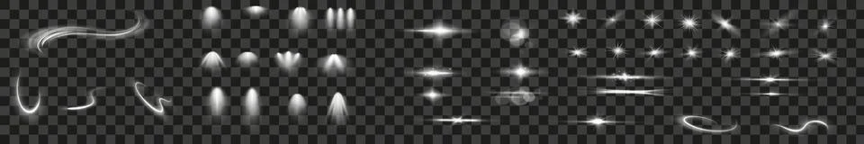 Various light effects on a transparent background. They have the form of Stock Illustration