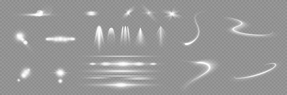 Various light effects on a transparent background. They have the form of Stock Illustration