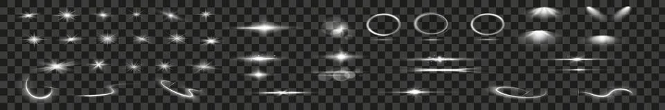 Various light effects on a transparent background. They have the form of Stock Illustration