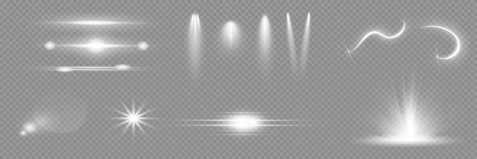 Various light effects on a transparent background. They have the form of Stock Illustration