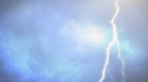 Various Lightning Strikes with sound, rain thunder in cloudy sky Stock Footage