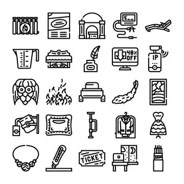 Various line art icons representing objects and lifestyle concepts 库存插图