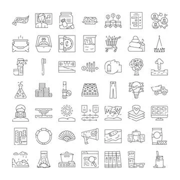 Various line art icons representing objects and concepts Stock Illustration