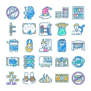 Various line art scribbled icons set with concepts Stock Illustration