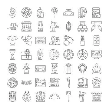 Various line icons creating a minimalist graphic elements set Stock Illustration