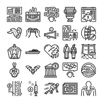 Various line icons representing diverse business and leisure concepts Ilustración de archivo