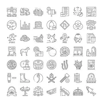 Various line icons representing diverse business and consumer concepts Stock Illustration